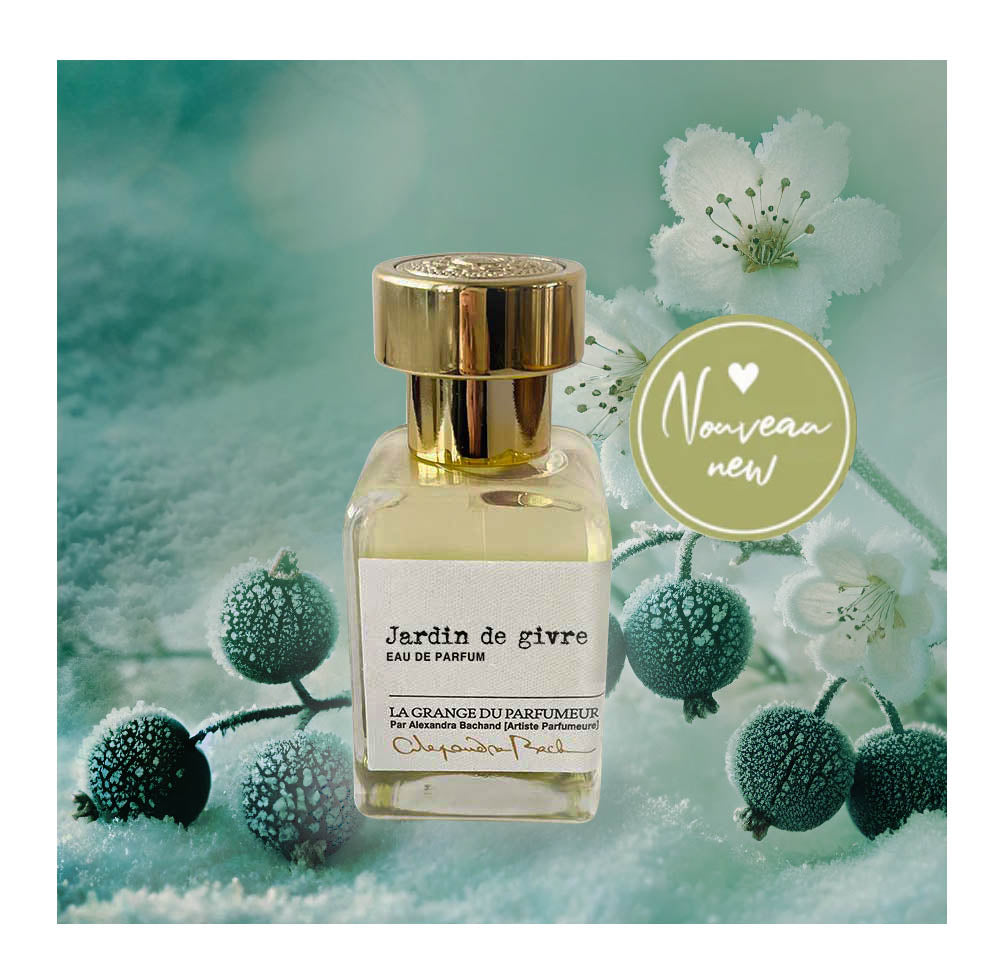 La Grange du Parfumeur, Maison de parfum québécoise, Canadian Perfume brand, Best Canadian fragrances, parfum naturel, parfum vegan, parfum fait au Québec, parfumerie québécoise, parfumeur, parfum artisan, haute parfumerie, parfum pour femme, parfum Montréal, parfum pour homme, perfume, perfumery, perfumer, canadian brand, indie perfume, niche perfume, parfum niche, Parfum de neige, Frosted fragrance, Jardin de givre, snow scent, fresh perfume