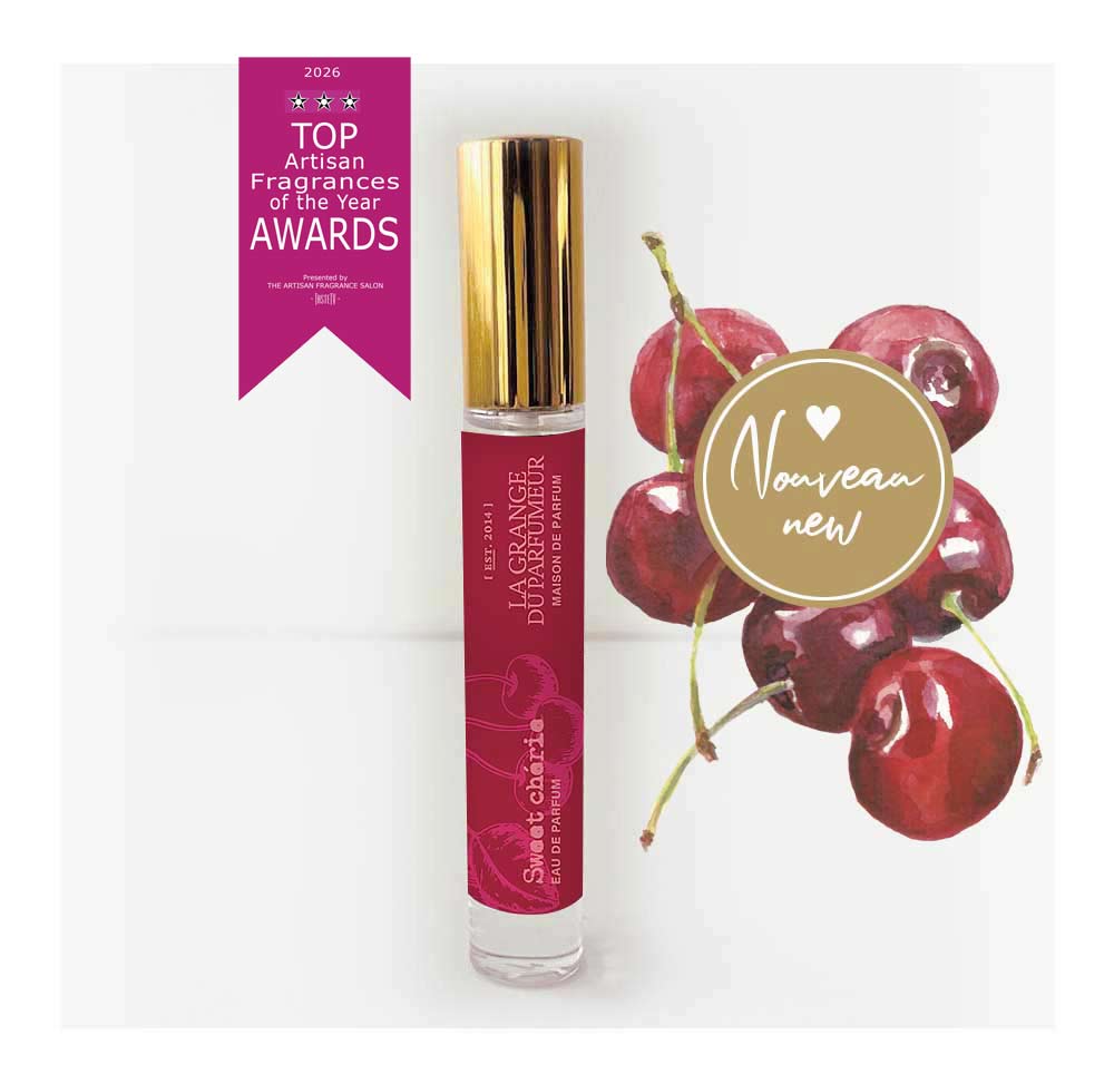 sweet cherie, sweet, cherie, cherry, parfum cerise, cherry perfume, cherry fragrance, parfum fruité, parfum québécois, Canadian niche perfumery, Okanagan valley, sweet cherry, sweet cherie, best cherry perfume, natural perfume, parfum naturel, La arnge du Parfumeur, Canadian Perfume brand, Parfum Artisan, Alexandra Bachand, coffret découverte cerise, Haute Parfumerie, Maison de Parfum, Cantons-de-l'Est, Quebec