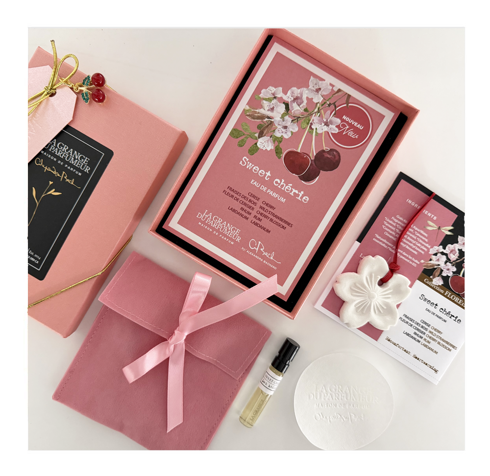 sweet cherie, sweet, cherie, cherry, parfum cerise, cherry perfume, cherry fragrance, parfum fruité, parfum québécois, Canadian niche perfumery, Okanagan valley, sweet cherry, sweet cherie, best cherry perfume, natural perfume, parfum naturel, La arnge du Parfumeur, Canadian Perfume brand, Parfum Artisan, Alexandra Bachand, coffret découverte cerise, Haute Parfumerie, Maison de Parfum, Cantons-de-l'Est, Quebec