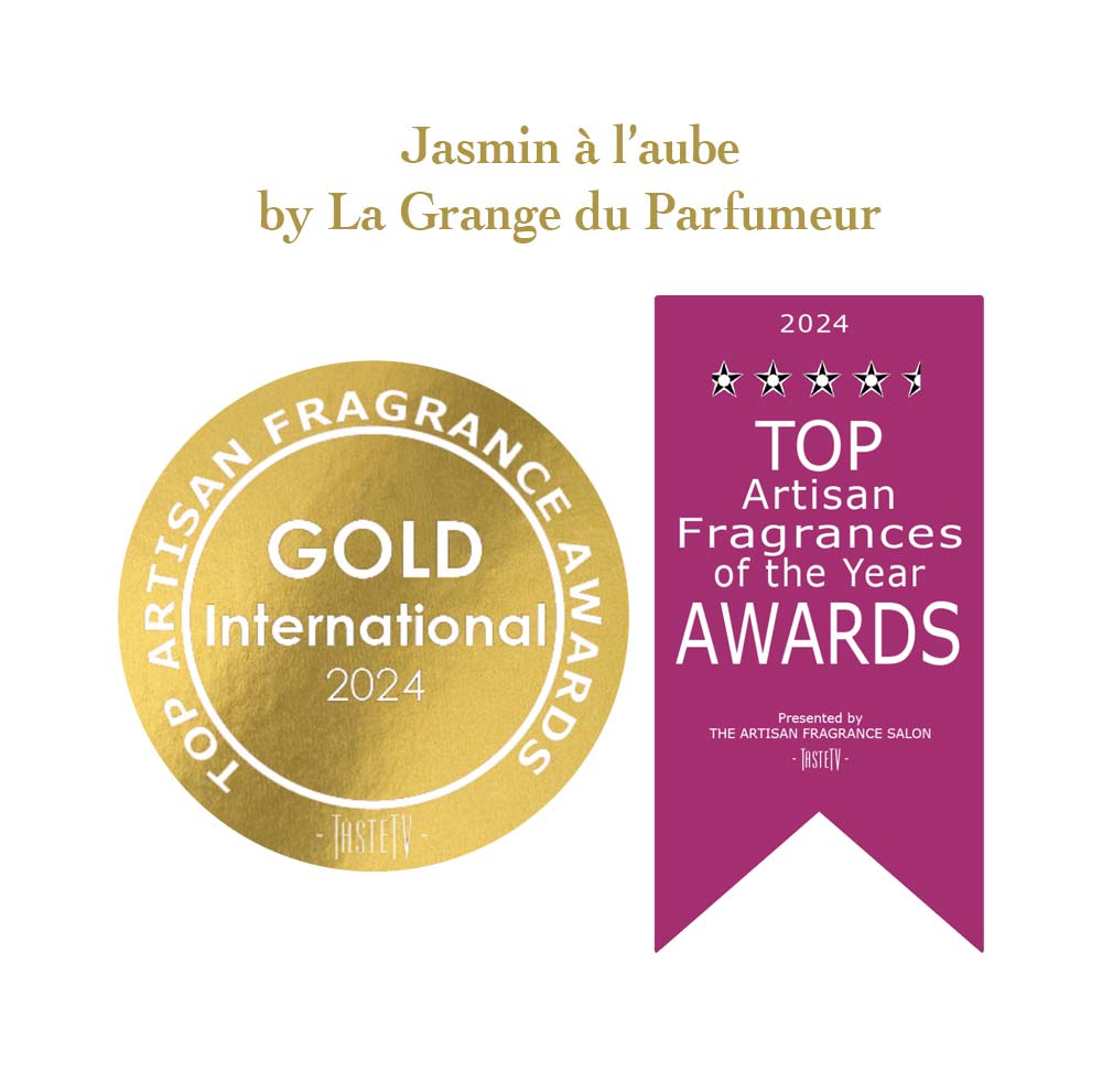 Award winning perfume, Gold Award fragrance, parfum médaillé Or, Top Artisan Fragrance Awards of the year winner, Jasmin à l'aube. Jasmine Scent, Jasmine perfume, La Grange du Parfumeur, Maison de parfum québécoise, Canadian Perfume brand, Best Canadian fragrances