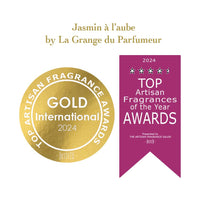 Award winning perfume, Gold Award fragrance, parfum médaillé Or, Top Artisan Fragrance Awards of the year winner, Jasmin à l'aube. Jasmine Scent, Jasmine perfume, La Grange du Parfumeur, Maison de parfum québécoise, Canadian Perfume brand, Best Canadian fragrances