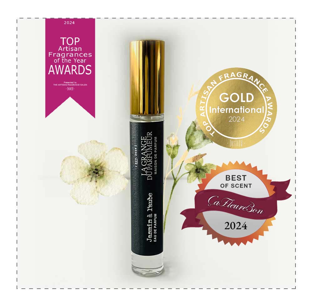 Award winning perfume, Gold Award fragrance, parfum médaillé Or, Top Artisan Fragrance Awards of the year winner, Jasmin à l'aube. Jasmine Scent, Jasmine perfume.