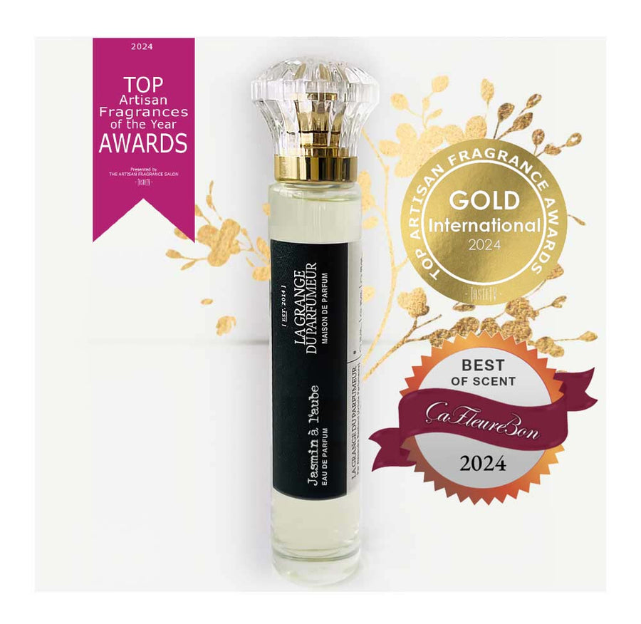 Award winning perfume, Gold Award fragrance, parfum médaillé Or, Top Artisan Fragrance Awards of the year winner, Jasmin à l'aube. Jasmine Scent, Jasmine perfume.