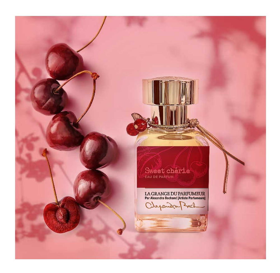 parfum cerise, cherry perfume, cherry fragrance, parfum fruité, parfum québécois, Canadian niche perfumery, Okanagan valley, sweet cherry, sweet cherie, best cherry perfume, natural perfume, parfum naturel, La arnge du Parfumeur, Canadian Perfume brand, Parfum Artisan, Alexandra Bachand, coffret découverte cerise, Haute Parfumerie, Maison de Parfum, Cantons-de-l'Est, Quebec