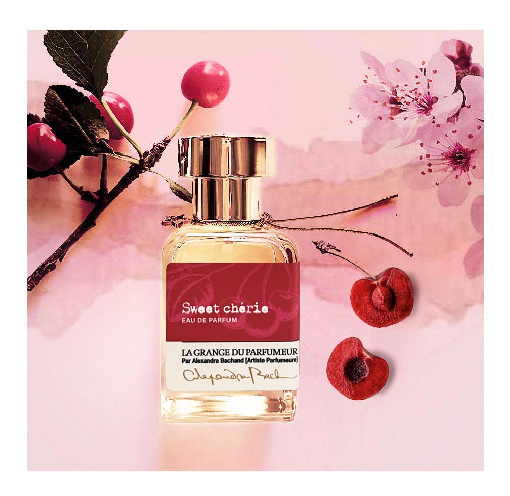sweet cherie, sweet, cherie, cherry, parfum cerise, cherry perfume, cherry fragrance, parfum fruité, parfum québécois, Canadian niche perfumery, Okanagan valley, sweet cherry, sweet cherie, best cherry perfume, natural perfume, parfum naturel, La arnge du Parfumeur, Canadian Perfume brand, Parfum Artisan, Alexandra Bachand, coffret découverte cerise, Haute Parfumerie, Maison de Parfum, Cantons-de-l'Est, Quebec
