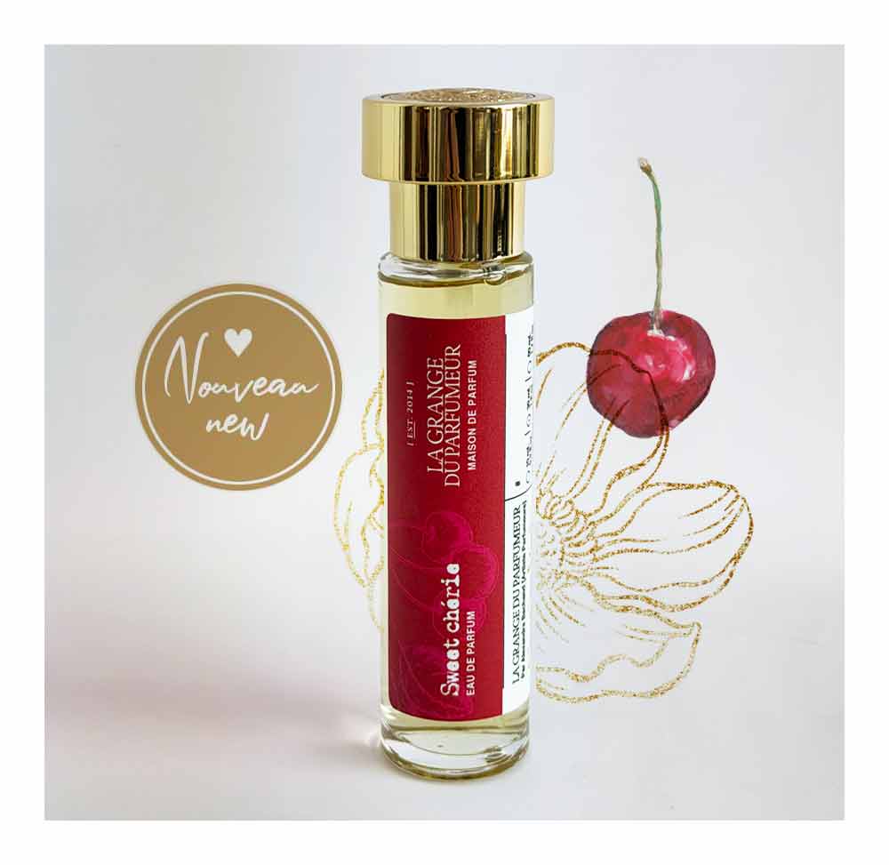 sweet cherie, sweet, cherie, cherry, parfum cerise, cherry perfume, cherry fragrance, parfum fruité, parfum québécois, Canadian niche perfumery, Okanagan valley, sweet cherry, sweet cherie, best cherry perfume, natural perfume, parfum naturel, La arnge du Parfumeur, Canadian Perfume brand, Parfum Artisan, Alexandra Bachand, coffret découverte cerise, Haute Parfumerie, Maison de Parfum, Cantons-de-l'Est, Quebec