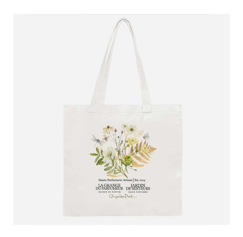Tote bag, sac en coton, sac réutilisable, sac La Grange du Parfumeur, sac Jardin de senteurs, sac coton fibre naturelle, tote bag.
